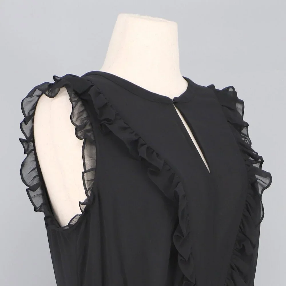 BODEN Elise Midi Dress in Black Draped Georgette Ruffle Notch Neck Size 12 - Picture 6 of 9